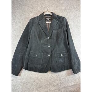 Style & Co. Suede Blazer Jacket Womens Large Black Single Breasted Preppy Coat